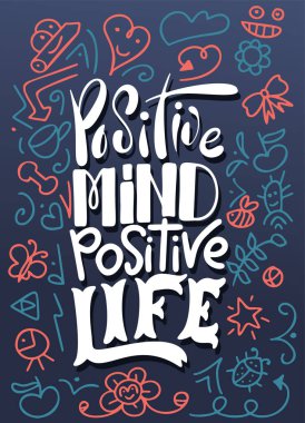 Doodle elemanları ile çizilen illüstrasyon el ve el yazı. Kaligrafi tasarımı ile motivasyon posteri