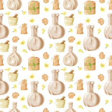 Elle çizilmiş spa elemanları ile sorunsuz bilmece. İş için stil kroki. Kaplıca tedavisi ile vektör çizim