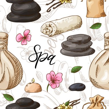 Sağlık ve güzellik seamless modeli. Salon için Spa arka plan. Vektör çizim