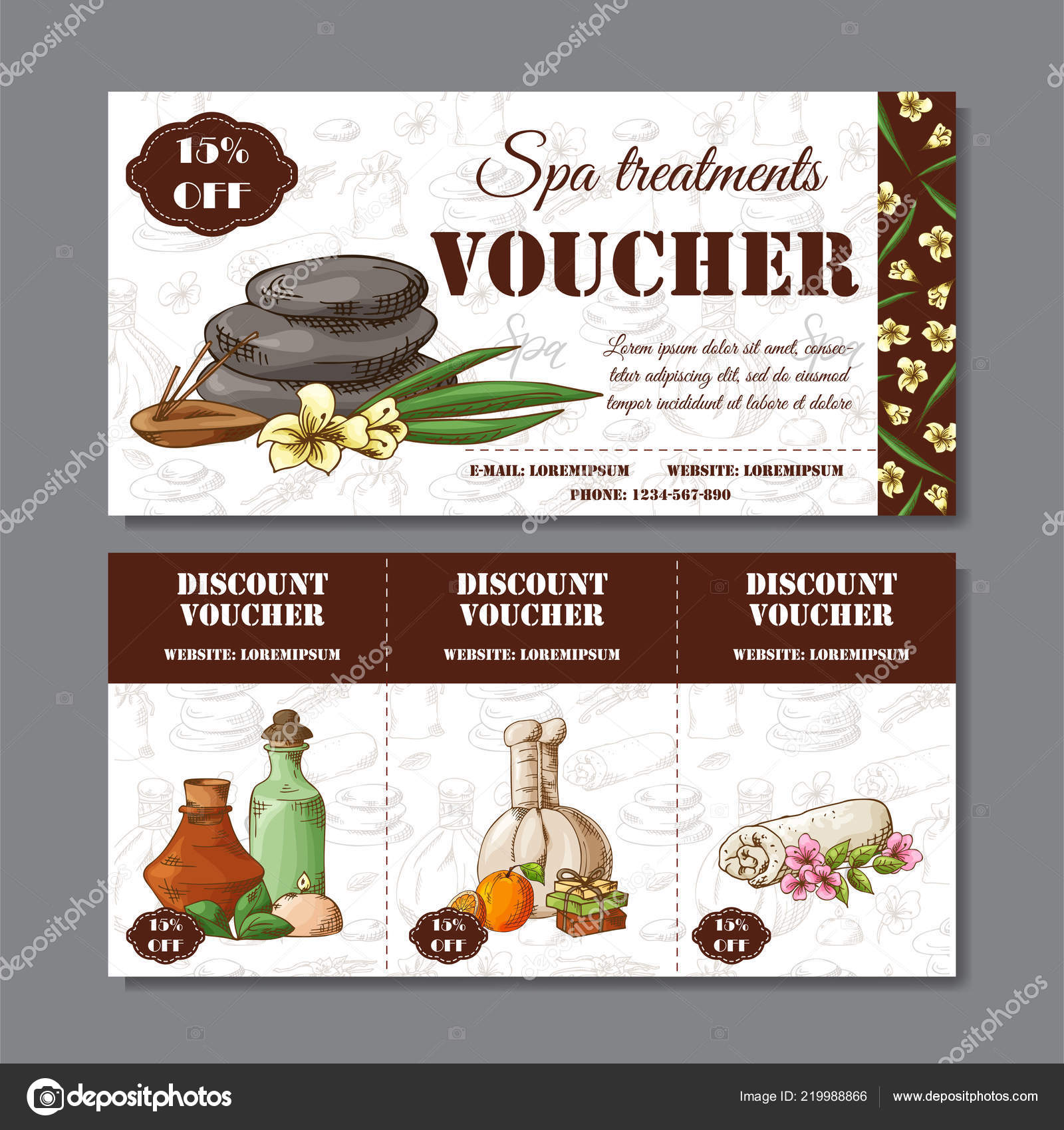 Modelo de vale-presente com elementos de spa em estilo desenhado à mão.  Desenho ilustração. Certificado de design para salão de spa, centro de  beleza. Padrão vetorial Vetor de ©Astarte7893 219988866, image size:1600x1700