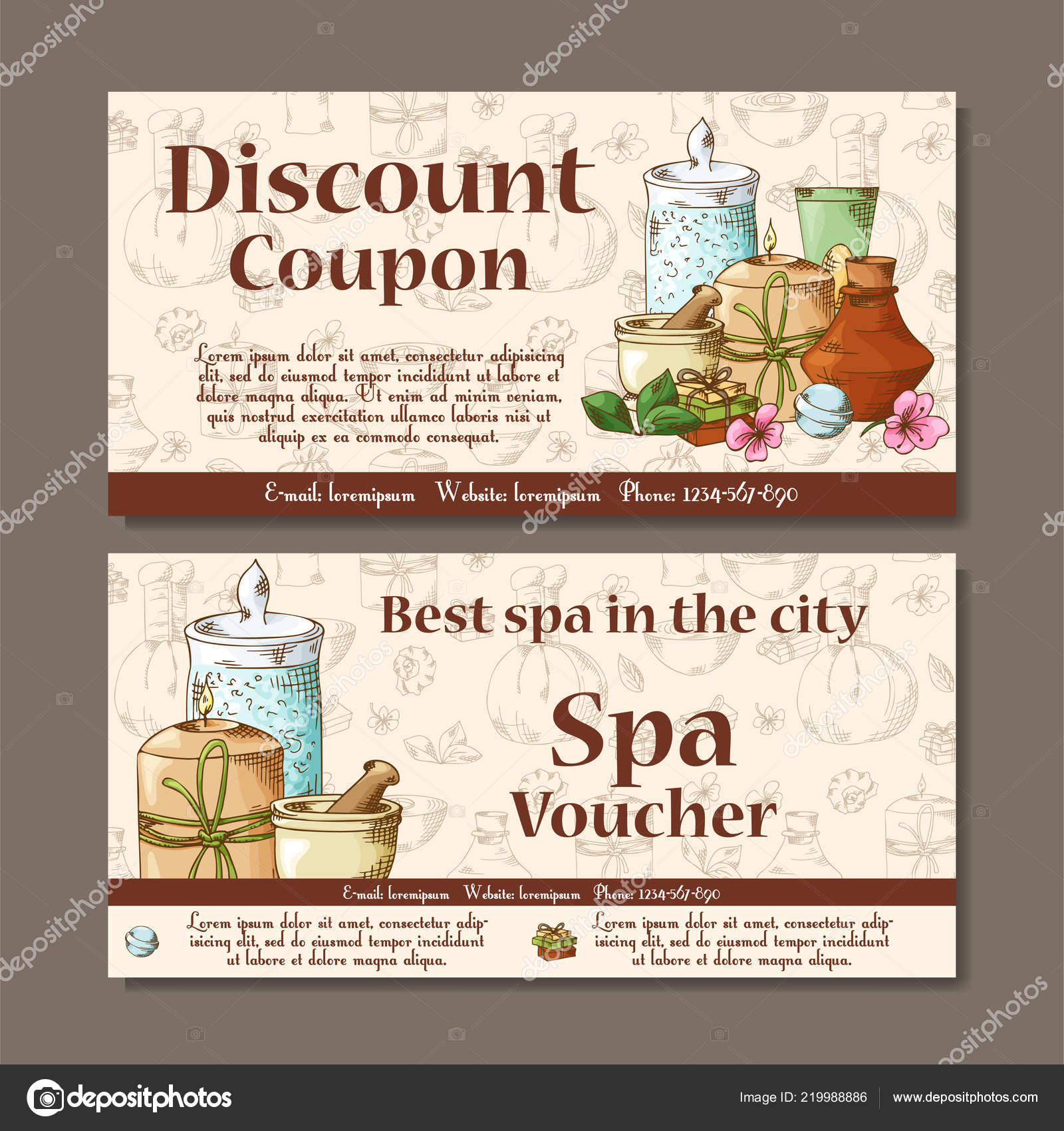 Gift voucher template with spa elements in hand drawn style Regarding Salon Gift Certificate Template