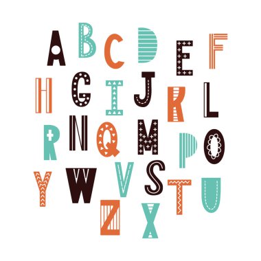 İskandinav soyut alfabe. Tipografi poster ile çizilmiş yazı tipi ver. Vektör esnaf