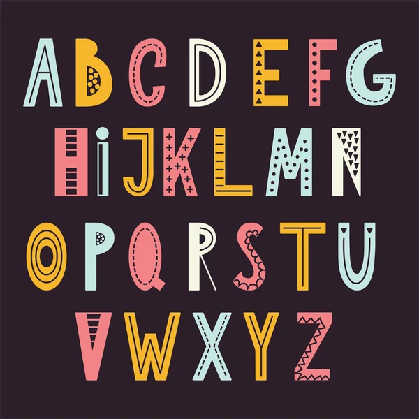 Alfabeto abstracto escandinavo. Cartel tipográfico con fuente dibujada a mano. Ilustración vectorial — Vector de stock