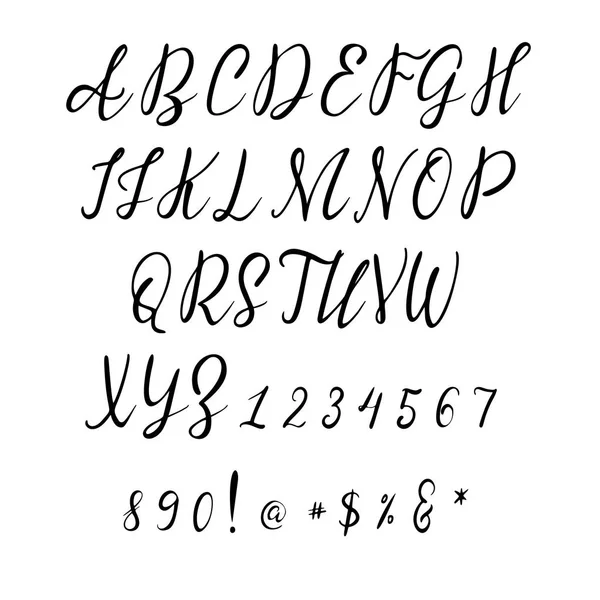 Handskrivna kalligrafi typsnitt. Vector alfabetet. Handen ritade bokstäver — Stock vektor