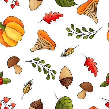 Seamless pattern with autumn elements. Orange harvest. Nature design for your background. Vector illustration