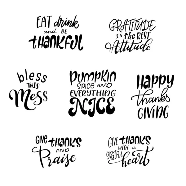 Feliz Dia de Ação de Graças lettering para férias. Coleção de design. Conjunto de citações caligráficas para cartões, banners, cartazes. Ilustração vetorial — Vetor de Stock
