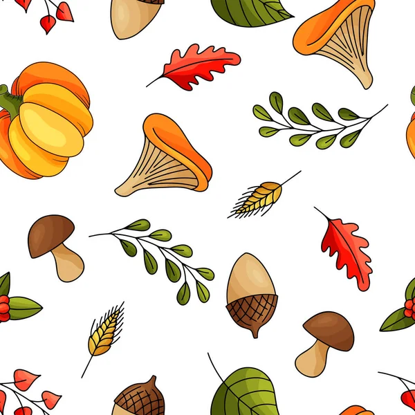 Seamless pattern with autumn elements. Orange harvest. Nature design for your background. Vector illustration — Wektor stockowy