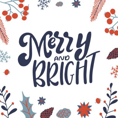 El yapımı el yazısı olan tebrik kartı. Poster ya da afiş için üzerinde Noel alıntısı olan bir poster. Fırça tipografi vektör çizimi