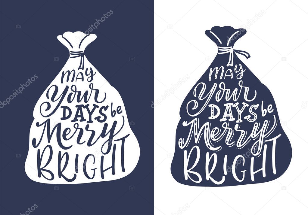 Winter holiday saying. Christmas wishes text for greeting card, poster or print. Lettering qoute with decorative design elements. Vector illustration
