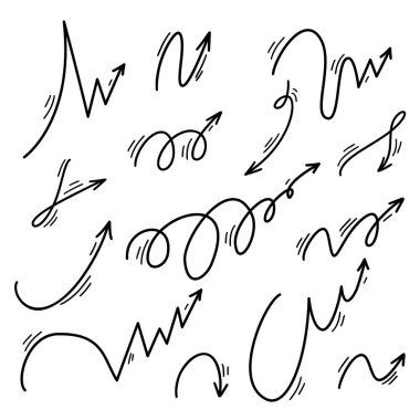 Hareket zıplayan ok seti, el çizimi çizgi dizaynı spirali. Etkileyici atlama etkisi. Spor için top hareketli yolları da içeriyor. Vektör çizimi izole edildi.