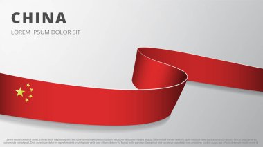Çin bayrağı. Çin bayrağı renginde gerçekçi dalgalı kurdele. Grafik ve web tasarım şablonu. Ulusal sembol. Bağımsızlık Günü posteri. Soyut arkaplan. Vektör illüstrasyonu.