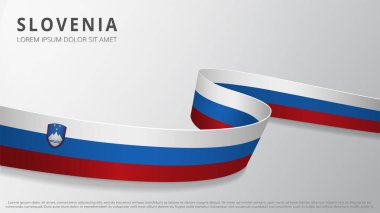 Slovenya bayrağı. Slovenya bayrak renkleriyle gerçekçi dalgalı kurdele. Grafik ve web tasarım şablonu. Ulusal sembol. Bağımsızlık Günü posteri. Soyut arkaplan. Vektör illüstrasyonu.