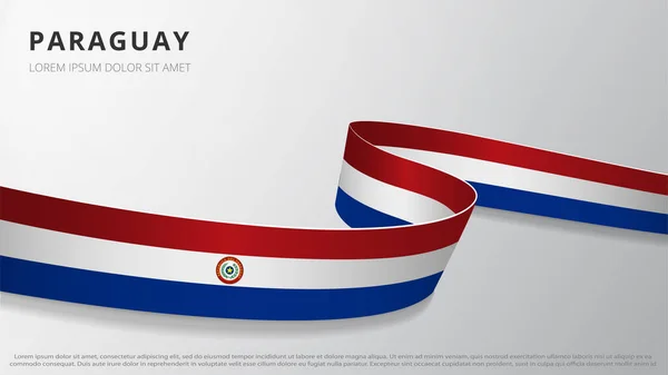 Flag of Paraguay. Realistic wavy ribbon with Paraguayan flag colors. Graphic and web design template. National symbol. Independence day poster. Abstract background. Vector illustration. — Stock Vector