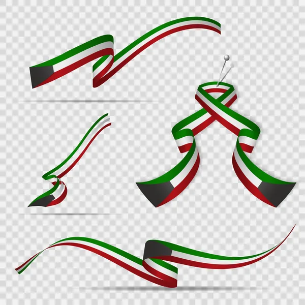科威特国旗 二月二十五日一套现实的波浪形彩带 色彩艳丽 背景透明 色彩艳丽 独立日 国家象征 矢量说明 — 图库矢量图片