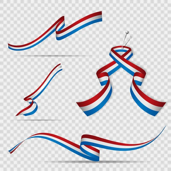 Flag Netherlands 5Th May Set Realistic Wavy Ribbons Colors Dutch — Stock Vector