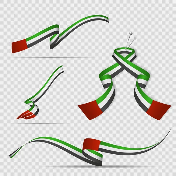 Flag of United Arab Emirates. 2nd of December. Set of realistic wavy ribbons in colors of UAE flag on transparent background. Independence day. National emirates symbol. Vector illustration