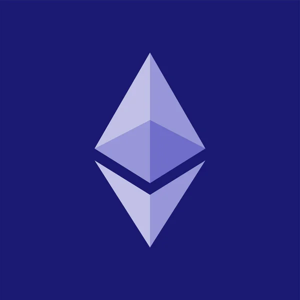 Mavi ethereum simgesi, logo. Dijital şifreli para birimi amblemi. Merkezi olmayan finans programları. Vektör illüstrasyonu
