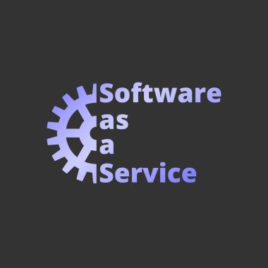 Servis olarak yazılım. SaaS teknoloji ikonu, logo. Paketlenmiş yazılım, merkezi olmayan uygulama, bulut hesaplama. Vites tekerlekleri. Başvuru servisi. Vektör illüstrasyonu