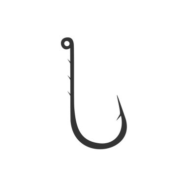 Beyaz arka planda izole edilmiş siyah uzun çengel. Balık ikonu, logo, şablon. Vektör İllüstrasyonu