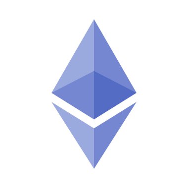 Mavi ethereum logosu beyaza izole edilmiş. Vektör illüstrasyonu.