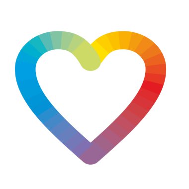 Gökkuşağı kalp logosu beyaza izole edilmiş. Hoşgörü ve barışın sembolü. Vektör illüstrasyonu.