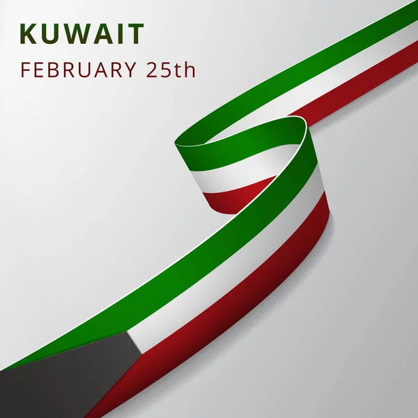Bandera de Kuwait. 25 de febrero. Ilustración vectorial. Cinta ondulada sobre fondo gris. Día de la Independencia. Símbolo nacional. — Archivo Imágenes Vectoriales
