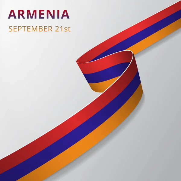 Ermenistan bayrağı. 21 Eylül. Vektör çizimi. Gri arka planda dalgalı kurdele. Bağımsızlık Günü. Ulusal sembol.