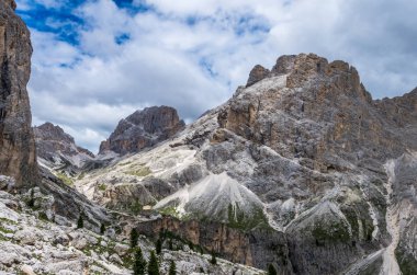 Rosengarten Catinaccio massif, Dolomites, İtalya. Val di Fassa, Dolomiti dağlar, Alto Adige, South Tyrol için muhteşem görünümü