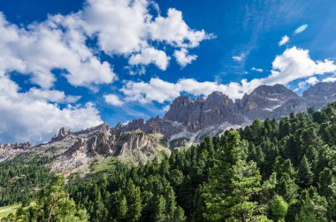 Rosengarten Catinaccio massif, Dolomites, İtalya. Val di Vajolet, Dolomiti dağlar, Alto Adige, South Tyrol muhteşem görünümünde