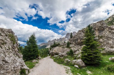 Rosengarten Catinaccio massif, Dolomites, İtalya. Val di Vajolet, Dolomiti dağlar, Alto Adige, South Tyrol muhteşem görünümünde