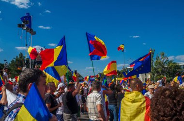 Bucharest, Romanya - 10 Ağustos 2018: Hükümet karşıtı protestocular Bükreş, Romanya.