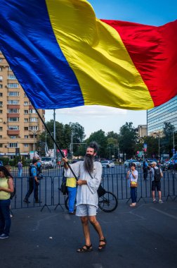 Bucharest, Romanya - 10 Ağustos 2018: Hükümet karşıtı protestocular Bükreş, Romanya.