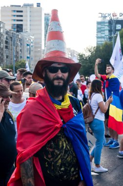 Bucharest, Romanya - 10 Ağustos 2018: Hükümet karşıtı protestocular Bükreş, Romanya.