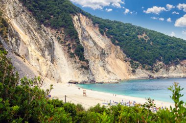 Myrtos beach, Kefalonia Island, Yunanistan. Myrtos Körfezi ve plaj Kefalonia adada güzel manzara