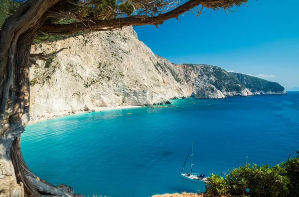 Plaża Porto Katsiki Wyspie Leukada Grecja Piękny Widok Plażę Woda — Zdjęcie stockowe