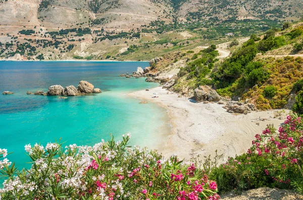 Strand Von Vouti Insel Kefalonia Griechenland Menschen Die Sich Strand — Stockfoto