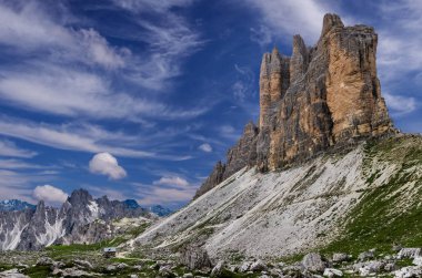 Tre Cime di Lavaredo Milli Parkı. Drei Zinnen, Trentino Alto Adige, South Tyrol, Dolomites dağlar, İtalya
