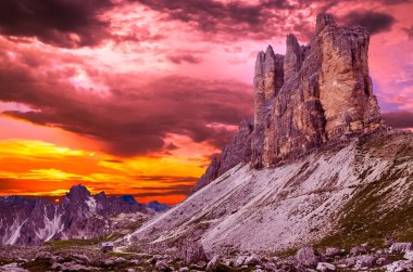 Tre Cime di Lavaredo Milli Parkı. Drei Zinnen, Trentino Alto Adige, South Tyrol, Dolomites dağlar, İtalya