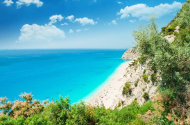 Egremni beach, Lefkada Adası, Yunanistan. Büyük ve long beach Yunanistan Lefkada Adası üzerinde turkuaz su ile