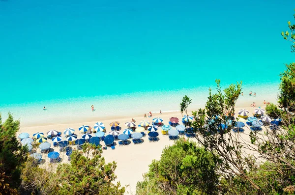 Praia Egremni Ilha Lefkada Grécia Praia Grande Longa Com Água — Fotografia de Stock