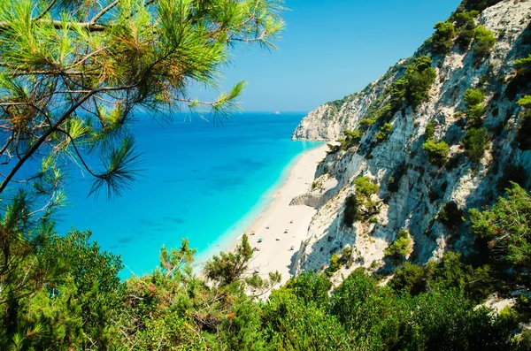 Playa Egremni Isla Lefkada Grecia Playa Grande Larga Con Agua — Foto de Stock