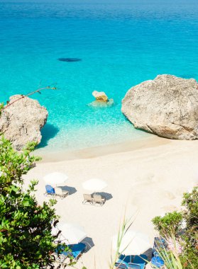 Kavalikefta Beach, Lefkada Adası, Yunanistan. Lefkada Adası Yunanistan Kavalikefta kumsalda güzel turkuaz su