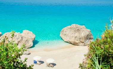 Kavalikefta Beach, Lefkada Adası, Yunanistan. Lefkada Adası Yunanistan Kavalikefta kumsalda güzel turkuaz su