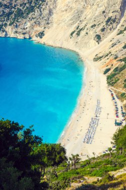Myrtos beach, Kefalonia Island, Yunanistan. Myrtos Körfezi ve plaj Kefalonia adada güzel manzara