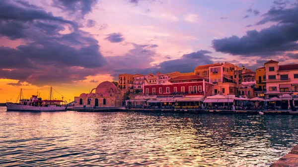Chania Isla Creta Grecia Junio 2016 Impresionante Vista Atardecer Del — Foto de Stock