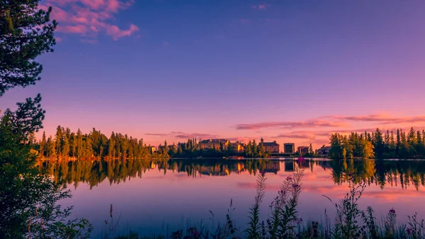 Sunset over Strbske pleso - tarn in High Tatras national park, S Stock Photo