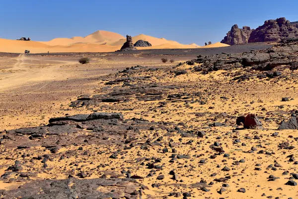 Sahara Desert Algeria Tadrart Park Dune Sabbia Con Paesaggio Deserto — Foto Stock