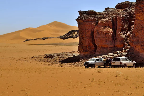 Sahara Desert Algierii Tadrart Park Państwami Formacjami Roku Desert Landscape — Zdjęcie stockowe