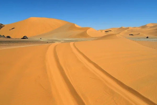 萨拉设计在Algeria 带有Sand Dunes Rock结构和Desert Landscape的滑板 — 图库照片