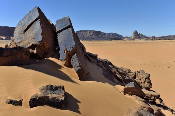 Deserto Saara Argélia Parque Tadrart Com Dunhos Areia Formações Roqueta — Fotografia de Stock